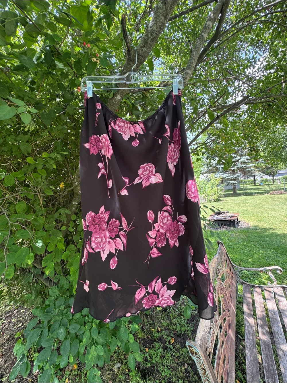 Fashion Bug Black Midi Skirt with Pink Floral Print